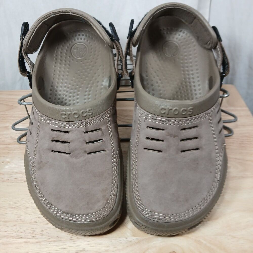 Crocs Yukon Vista Clogs Men's 7 Espresso/Khaki Vegan Leather Slides Roomy Fit